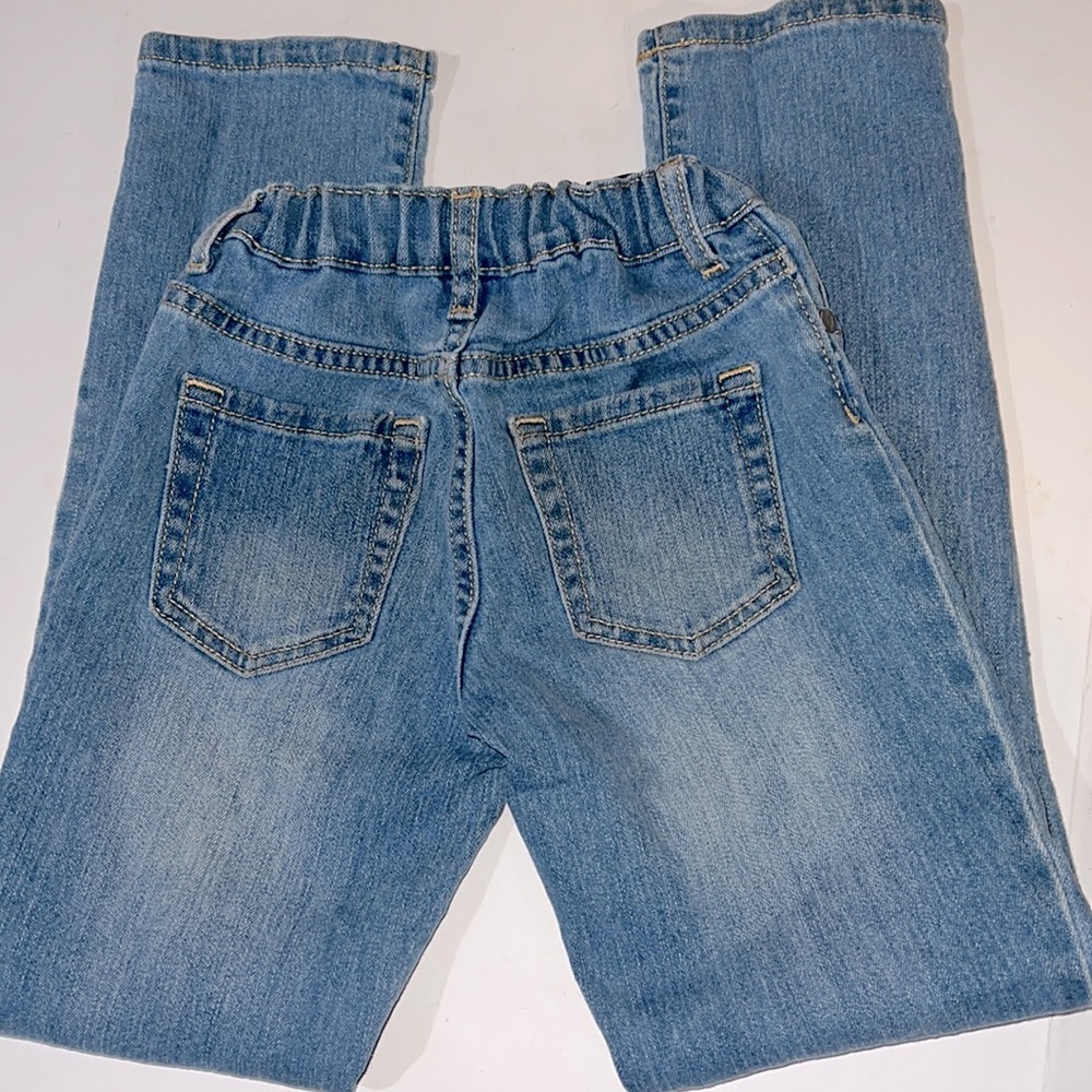 Place Girls Skinny Blue Jeans Adjustable Back Waist Distressed Right Knee Size 8